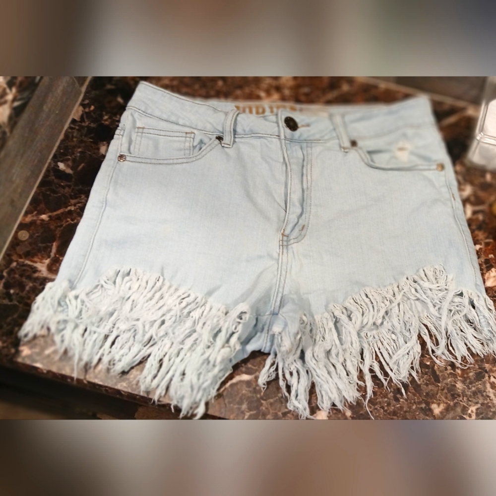 VIP High Waist Frayed Denim Shorts